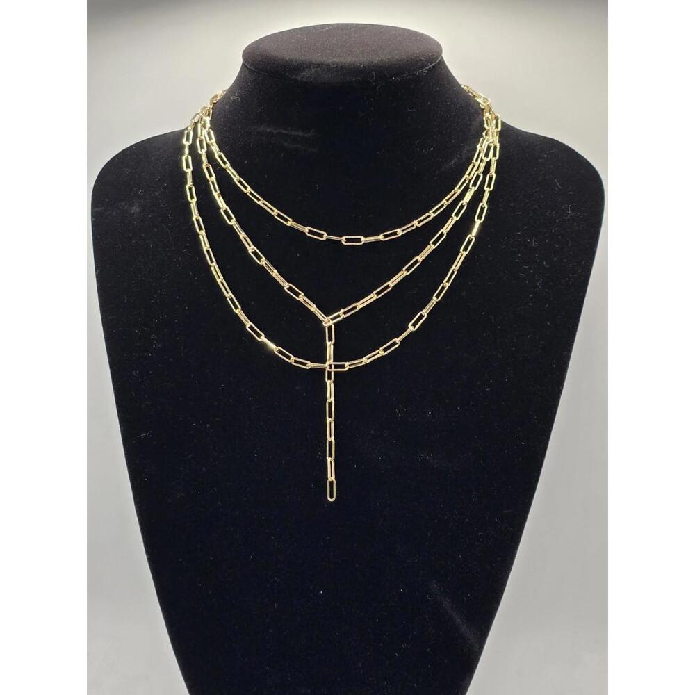 NWT BaubleBar Graduated Layered Y-Chain Paperclip Necklace - Gold